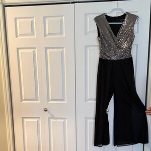 Connected Apparel Black and Silver Sequin Jumpsuit